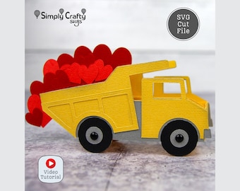 Dump Truck Card SVG. Dump Truck of Hearts Box Card SVG Cutting File. DIY Valentine's Day Dump Truck Card for Cricut or Silhouette.