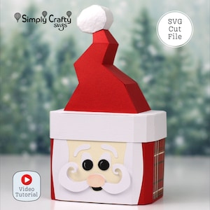 Caja de sombrero de Papá Noel SVG. SVG de Navidad 3D. Caja de sombrero de Papá Noel 3D. Caja navideña de bricolaje. Plantilla de caja de regalo de Papá Noel para Cricut o Silhouette.