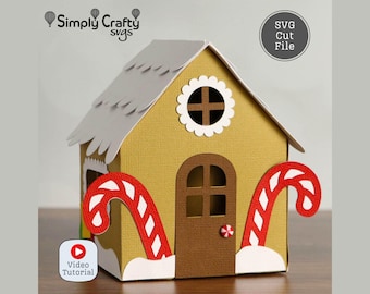 Gingerbread House Box SVG. 3D Gingerbread House Gift Box SVG Cutting file. Gingerbread Christmas Gift Box Template.