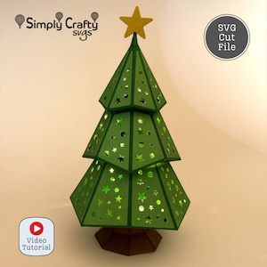 Fichier SVG luminaire sapin de Noël.  Sapin de Noël 3D DIY en papier pour Cricut et Silhouette. Arbre de Noël SVG pour Cricut ou Silhouette.
