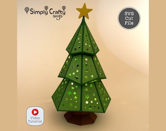 Fichier SVG luminaire sapin de Noël.  Sapin de Noël 3D DIY en papier pour Cricut et Silhouette. Arbre de Noël SVG pour Cricut ou Silhouette.