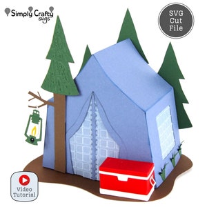 Tent Camping Box SVG. 3D Camping SVG File. Camping Box or Luminary. DIY Tent Gift Box Cutting File for Cricut or Silhouette.