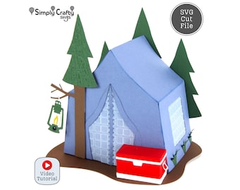 Tent Camping Box SVG. 3D Camping SVG File. Camping Box or Luminary. DIY Tent Gift Box Cutting File for Cricut or Silhouette.