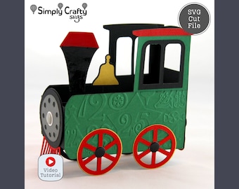 Weihnachts-Zug-Karte SVG. Zug-Box-Karte SVG. 3D Weihnachtskarte Zug. SVG-Schnittdatei für Cricut oder Silhouette.