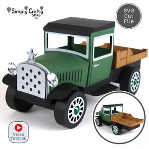 Archivo SVG de camión de plataforma vintage. SVG de camión 3D. Plantilla de camión 3D. Papercraft de camión 3D. Plantilla de caja de papel de camión para Cricut o Silhouette.