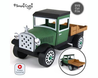 Vintage Flatbed Truck SVG File. 3D Truck SVG. 3D Truck Template. 3D Truck Papercraft. Truck Paper Box Template for Cricut or Silhouette.