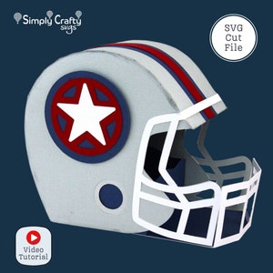 Casco de fútbol americano SVG. Caja de regalo con casco de fútbol americano 3D DIY SVG. Casco de fútbol americano Papercraft. Caja de papel con casco de fútbol americano. Plantilla de caja de fútbol americano.