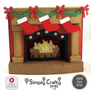 Christmas Fireplace SVG. 3D Christmas SVG. 3D Christmas Fireplace Box. 3D Fireplace Papercraft.