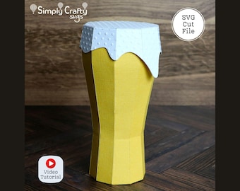 Beer Glass Box SVG. 3D Beer Glass SVG for Cricut or Silhouette. DIY Beer Gift Box for Birthday, Father's Day or Retirement Gift.