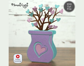 Vase with Hearts Card SVG. Valentine's Day Box Card SVG Cutting File for Cricut or Silhouette. Anniversary card with Hearts in a Vase.
