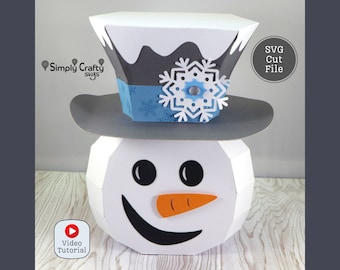 雪だるま SVG、クリスマス ギフト ボックス SVG、雪だるまの顔が付いた