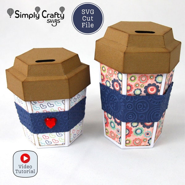 Takeout Coffee Cups SVG - 2 Sizes. Paper Coffee Cup Box SVG Cutting File. Make for Valentines Day or any occasion.