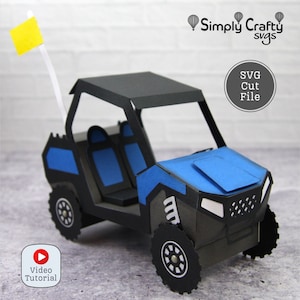 Caixa 3D lado a lado para UTV SVG. Caixa 3D para veículo utilitário SVG para Cricut ou Silhouette. Caixa de presente para carro 4x4 em papel. Arquivo de corte para carro 3D.
