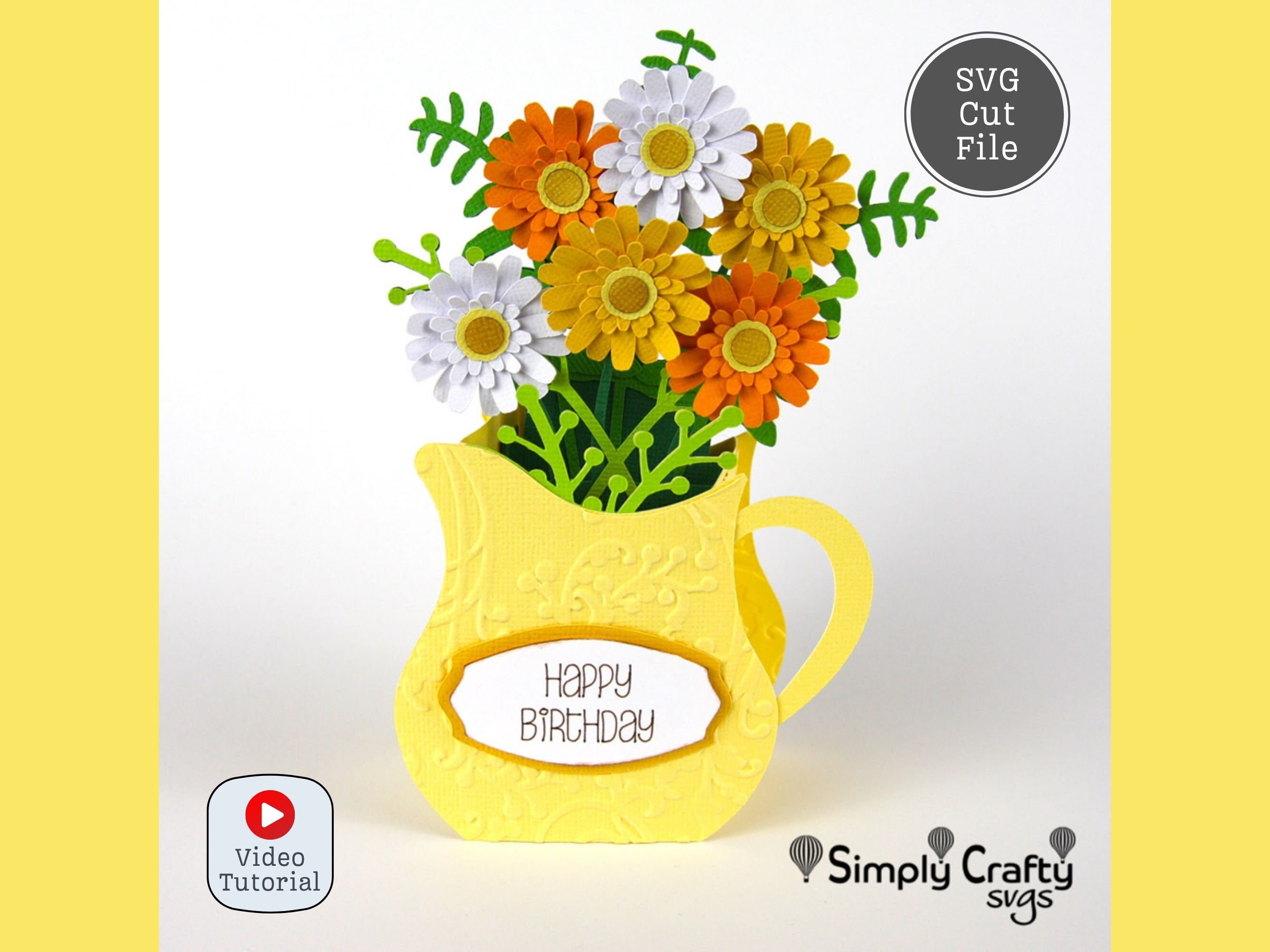 Pitcher of Flowers Card SVG. Flower Box Card Cutting File. Etsy