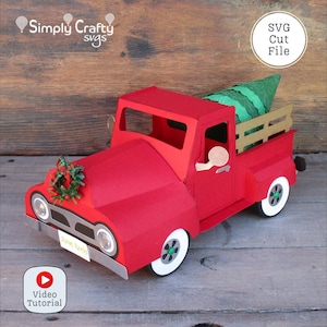 Camioneta 3D SVG. Camión 3D SVG. Plantilla de camión de papel 3D. Manualidad de papel con camión en 3D. Camión de Navidad. Caja de regalo de camión para Cricut o Silhouette.