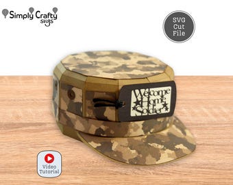 3D Military Hat SVG. Military Fatigue Hat SVG Cutting file for Cricut or Silhouette. DIY Military Gift Box Papercraft.