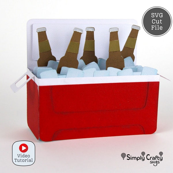 Ice Cooler Card SVG. Ice Cooler with Bottles Box Card SVG Cutting File. Eksy Card Cutting Template. DIY Ice Chest Box Card.