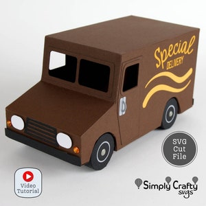 Archivo de corte SVG 3D de camión de reparto para Cricut o Silhouette. Caja de camión de reparto de papel para personalizar un camión de correo. Caja de regalo para camión.