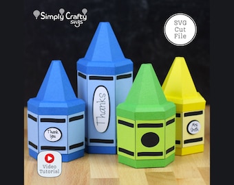 3D Crayon Box SVG. Crayon Gift Box Template for Cricut or Silhouette. Teacher's Appreciation Gift Box to Hold Gift Card or Small Gift.