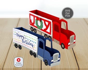 Big Rig Card SVG for Christmas or Other Occasion. Big Rig Box Card Cutting File for Cricut or Silhouette. DIY Tractor-Trailer Card.