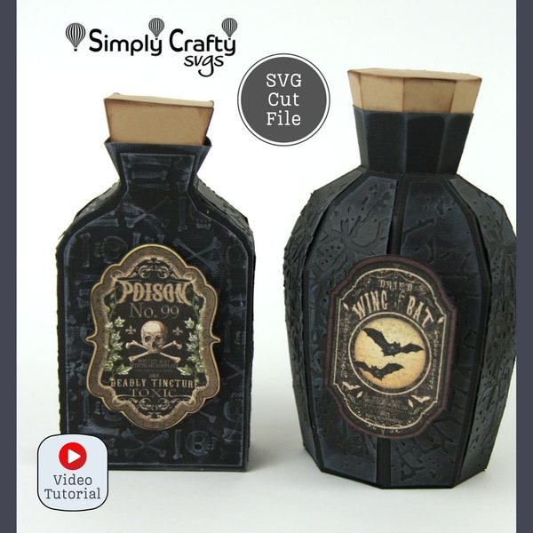 Apothecary Bottle Set SVG. DIY Halloween Bottle SVG. 3D Potion Bottle Papercraft. 3D Paper Halloween Bottle Template.