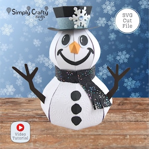 Lächelnder Schneemann SVG. 3D Schneemann Box SVG Schneidedatei. Weihnachten Schneemann 3D Plotterdatei für Cricut oder Silhouette.