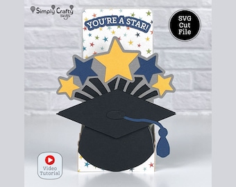 Afstudeerkaart met sterren. Star Graduate Box Card SVG. Graduation Cap-kaart met sterren voor de Cricut of Silhouette.