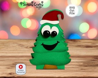 Caja navideña con alegre diseño de árbol de Navidad (SVG). Caja de dulces 3D con un bonito árbol de Navidad. Archivo SVG de caja de dulces con árbol de Navidad para Cricut y Silhouette.