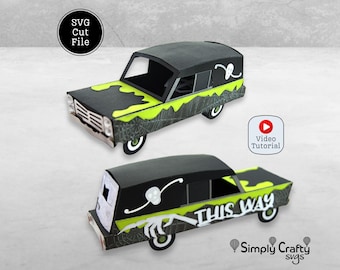 Corbillard hanté SVG. Halloween 3D SVG. Voiture d'Halloween en papier 3D. Artisanat 3D pour corbillard. Boîte cadeau bricolage Halloween pour Cricut ou Silhouette.