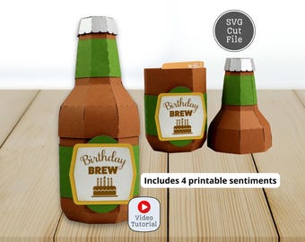 Beer Bottle Box SVG. 3D Beer Bottle SVG for Cricut or Silhouette. DIY Soda Bottle or Beer Bottle Gift Box for Birthday or Father's Day.