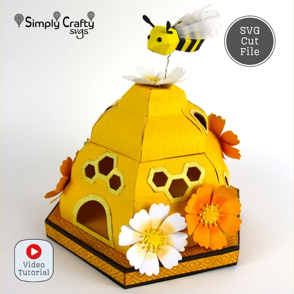 3D Bee Hive Box SVG. Bee Hive  with Bee SVG Cutting File. Bee Hive Luminary. 3D SVG File for Cricut or Silhouette.