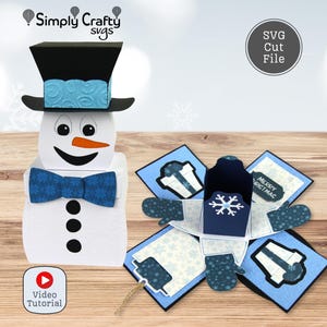 雪だるま爆発ボックスSVG。ギフトカードホルダー付きDIYクリスマス爆発ボックス。CricutまたはSilhouette用の爆発ボックスSVGカッティングファイル。