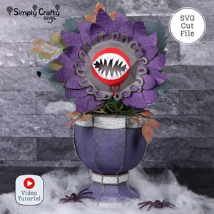Frightful Flower SVG File for Halloween. 3D Halloween SVG. Scary Flower Papercraft. Flower Halloween Box. 3D Urn Vase.