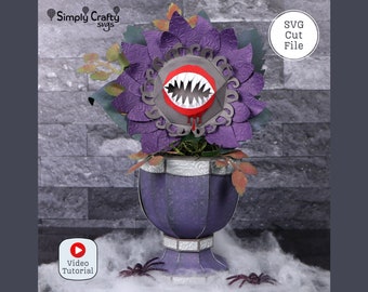 Frightful Flower SVG File for Halloween. 3D Halloween SVG. Scary Flower Papercraft. Flower Halloween Box. 3D Urn Vase.