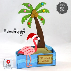 Carte de Noël flamant rose SVG. Flamant rose boîte carte SVG.  Fichier de découpe de carte de boîte de Noël de plage pour Cricut ou Silhouette.