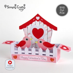 Tarjeta de San Valentín Birdhouse SVG. Tarjeta Birdhouse Box SVG para el Día de San Valentín o Aniversario. Archivo de corte de tarjetas DIY Love Birds.