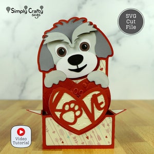 Dog Love Box Card SVG. Hondenbox-kaartsnijbestand. DIY hondenkaart SVG voor Valentijnsdag of verjaardag. Hondenkaart voor Cricut of Silhouette.