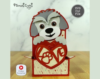 Dog Love Box Card SVG. Dog Box Card Cutting File. DIY Dog Card SVG for Valentine's Day or Birthday. Dog Card for Cricut or Silhouette.