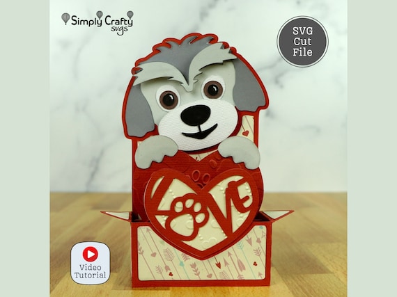 Dog Love Box Card SVG. Dog Box Card Cutting File. DIY Dog Card SVG for Valentine's Day or Birthday. Dog Card for Cricut or Silhouette.