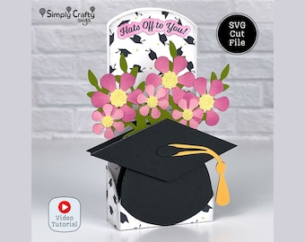 Afstudeerkaart met bloemen. Floral afstuderen vak kaart SVG. Graduation Cap-kaart met bloemen voor de Cricut of Silhouette.