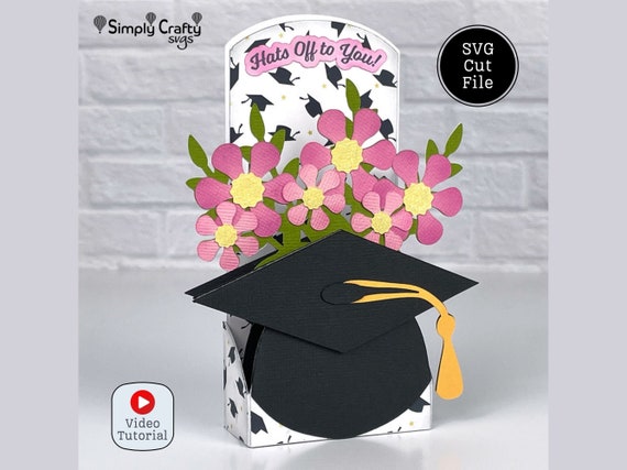 Graduation Card with Flowers. Floral Graduation Box Card SVG. Graduation Cap Card with Flowers for Cricut or Silhouette.