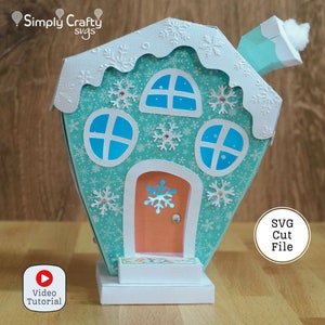 3D Weihnachtsdorf Haus SVG. Chilly Cottage Haus SVG Schneidedatei für Cricut oder Silhouette. Wunderliches Winter Weihnachtshaus.