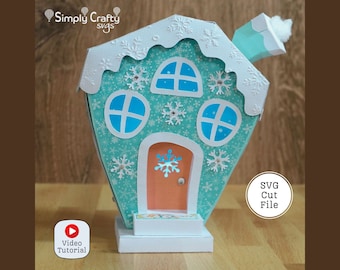 3D Christmas Village House SVG. Chilly Cottage House SVG Cutting File for Cricut or Silhouette. Whimsical Winter Christmas House.