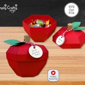 3D Apple Box SVG. Red Apple Box Cutting File. Apple Favor Box for Teacher's Appreciation Gift. Apple Box Template for Cricut or Silhouette.