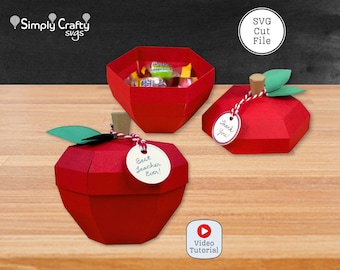 3D Apple Box SVG. Red Apple Box Cutting File. Apple Favor Box for Teacher's Appreciation Gift. Apple Box Template for Cricut or Silhouette.