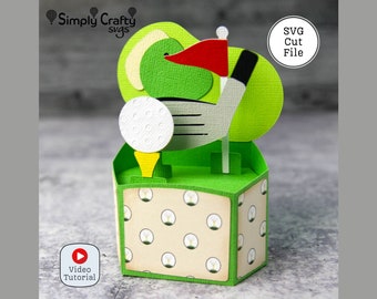 Golf Box-Karte SVG. Tee Shot Golf Karte SVG. DIY Sechseck Popup Karte mit Golf Motiv. Golf Karte für Cricut oder Silhouette.