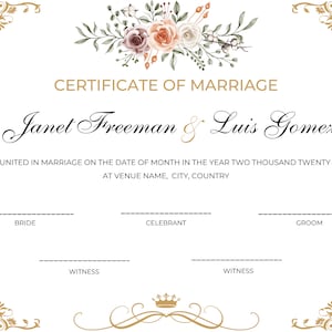 Certificat de mariage royal et élégant | Téléchargement modifiable