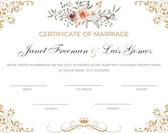 Royal and Elegant Marriage Certificate | Editable Download