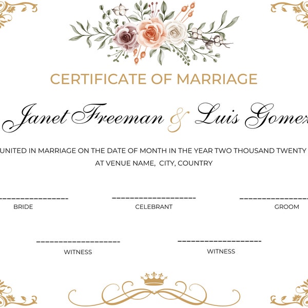 Royal and Elegant Marriage Certificate | Editable Download