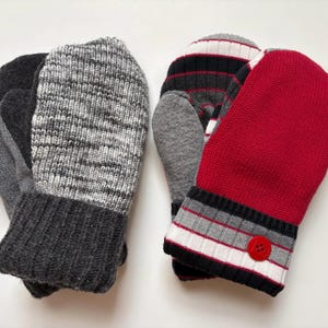 Upcycled Wool Sweater Mittens: Cozy Fleece Lined Winter Gloves - Large